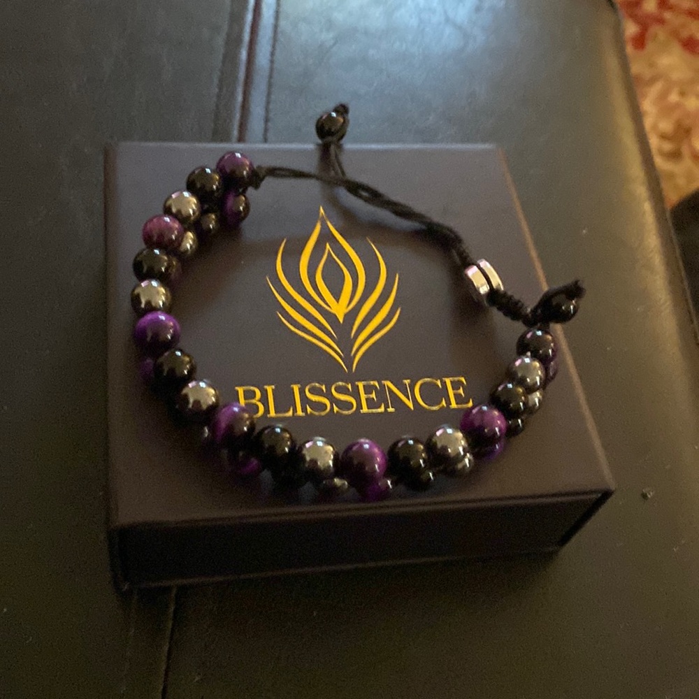 Triple protection amethyst, obsidian and hematite beaded bracelet.